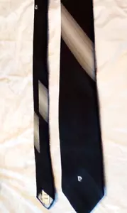 Pierre Cardin Neck Tie Black w/ Grey Stripe & Embroidiry LOGO, Polyester 54" - Picture 1 of 14