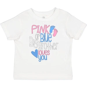 Inktastic Pink Or Blue, Big Brother Loves You Footprints And Toddler T-Shirt Bro - Picture 1 of 12