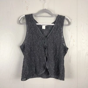 Vintage 90s Y2k Cinema Etoile Nylon Lace Top Large Rosettes Whimsigoth Witchcore - Picture 1 of 9