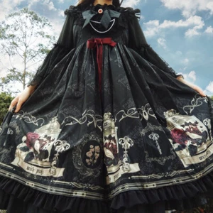 Lady Girls Gothic Lolita Dress Cosplay Costume Kawaii Ruffle Slip Vintage Black - Picture 1 of 11