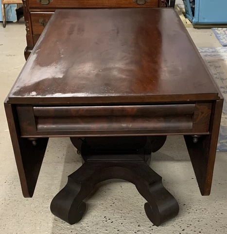 1830s Antique American Empire Mahogany Drop Leaf Console / Breakfast Table Cover