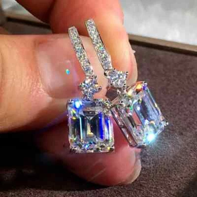 Pendientes colgantes de piedra de circón color plata para mujer estilo compromiso nupcial Foto 1 de 4