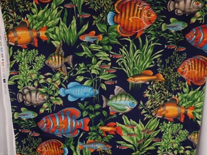 55"L x 42"W VIP Cranston Fabric Reef Tropical Colorful Fish Scenes Green Plants - Picture 1 of 10