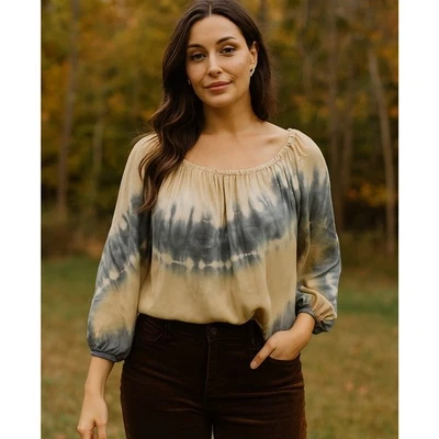 Blusa Club Monaco 100% Seda Tinte Fluida Pequeña Terrosa Otoño Minimalista Boho  Foto 1 de 4