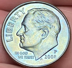 2008-P Roosevelt Dime Beautiful Lustrous Blue/Gold Toned Coin #12 - Picture 1 of 12