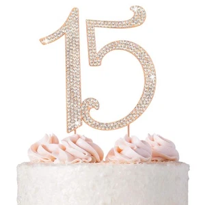 15 Cake Topper - Premium Rose Gold Metal - 15th Birthday or Anniversary Party... - Picture 1 of 9