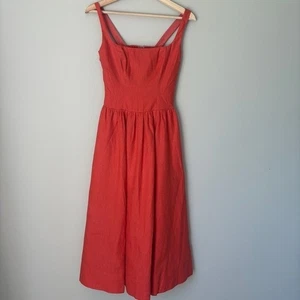 NEW Reformation Janu Midi Linen Dress Red Coral Orange | US 0 UK 4 - Picture 1 of 9