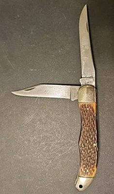 Faca dobrável Schrade-Walden 225H Hunter – Osso irregular – 2 lâminas – Pré-1973 EUA - Imagem 1 de 4