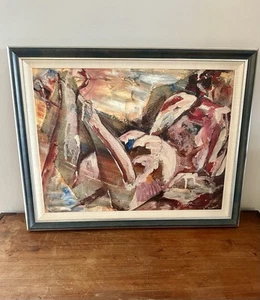 Quadro arte donna nuda astratta tecnica mista originale incorniciato, firmato 22”x27” - Foto 1 di 12