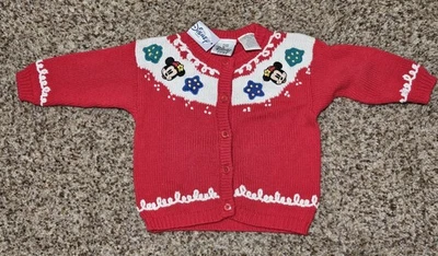 NUEVO CON ETIQUETAS VINTAGE DISNEY Minnie Mouse Invierno Vacaciones Tejido Cárdigan Suéter 12 Meses Foto 1 de 4