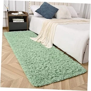 Salbeigrün Teppich für Schlafzimmer, 2x6 Flauschige Nachtteppiche Läufer 2x6 Meter Salbeigrün - Bild 1 von 8