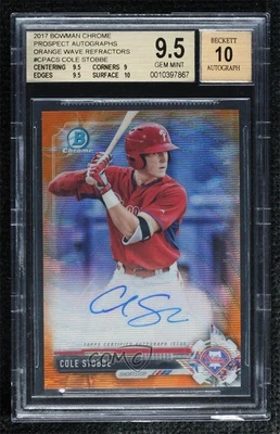 2017 Bowman Chrome Prospect Orange Wave Refractor /25 Cole Stobbe BGS 9.5 Auto - Image 1 of 2
