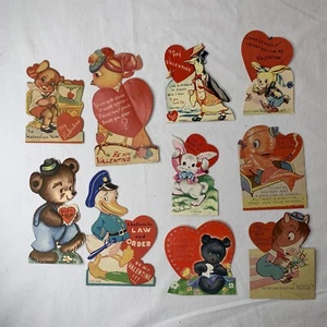 Vtg 1940s Valentine Cards Lot (10) Die Cut Animals WWII Era Bear Duck Penguin - Picture 1 of 7