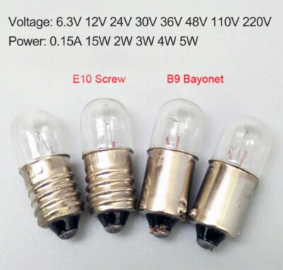 10x B9 E10 Screw/Bayonet Indicator Light Bulb Lamp 6.3/12/24/30/36/48V 1.5/3/5W - Image 1 of 4