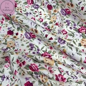 Rose and Hubble Traditional Cream Floral Fabric 100% Cotton Poplin Flower