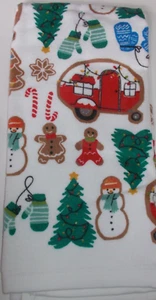 FULL Multi-color CHRISTMAS TREES MITTENS CAMPER Print Cotton Kitchen Towel - Picture 1 of 1