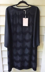 Penny Black Shift Dress NWT $395 Midi 12 M Malvasia Black Fringe Flare Sleeve - Bild 1 von 8