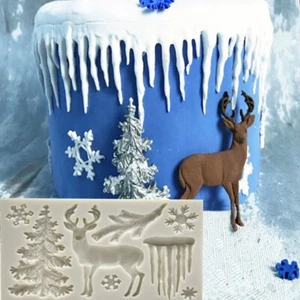 Silicone Christmas Tree Deer Snowflake Fondant Chocolate Sugarcraft Mould Resin - Picture 1 of 2