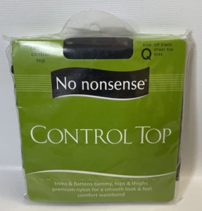 No Nonsense Nylon Pantyhose Control Top Off Black Sheer Toe Size Q M44 - Picture 1 of 2