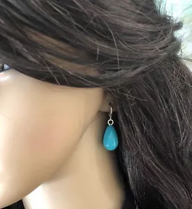 Simple, Classic, Forever Style Silver Turquoise Teardrop Earrings made in USA - Picture 1 of 2