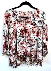 Camicetta a strati a strati floreale morbidi dintorni nappa pom-pom boho taglia large - Foto 1 di 8