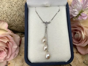 Wonderful 925 Sterling Silver & Pearl Trio Necklace Approx 45cm & @5g - Picture 1 of 8