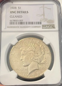 1928-P Peace Silver Dollar $1 Coin (1928) - NGC Uncirculated Detail (UNC MS) - Picture 1 of 4