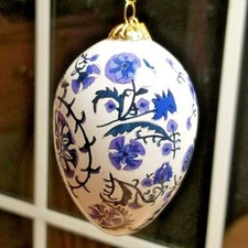 2020 Li Bien Blue Easter Egg Hand Painted Glass 3.75" Ornament Pier 1 W/Gift Box
