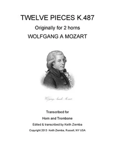 Mozart 12 Horn Duets transcribed for Horn & Trombone Duet K. 487 NEW Comb Bound - Picture 1 of 7