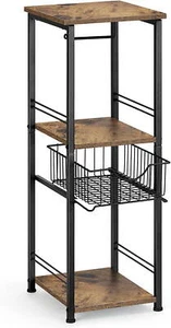 Bathroom Shelf with Drawer Toilet Paper Storage Stand Organizer, Black - Picture 1 of 4