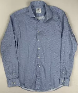 Kurt River Shirt Mens Medium Slim Fit Blue Heart All Over Print Long Sleeve - Picture 1 of 8