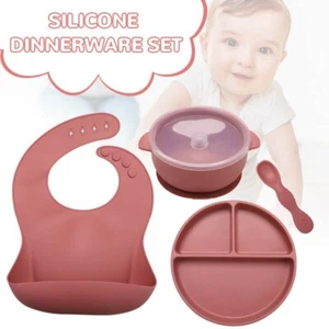 Baby Toddler Feeding Set, Silicone Suction Plate, Bib, Spoon, Eating Utensils - Picture 1 of 6