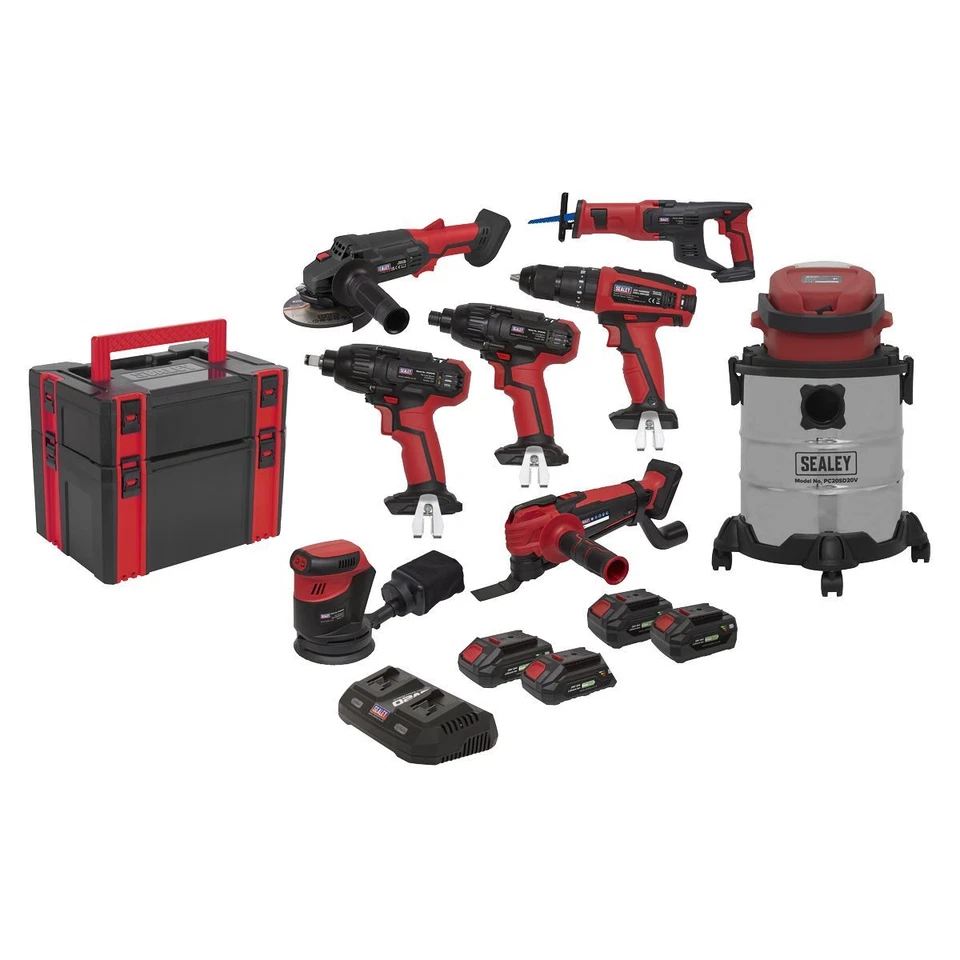 Sealey CP20VCOMBO4 8 x 20V Cordless Power Tool Kit 4 Batteries CP20V Series 20V - Image 1 of 4