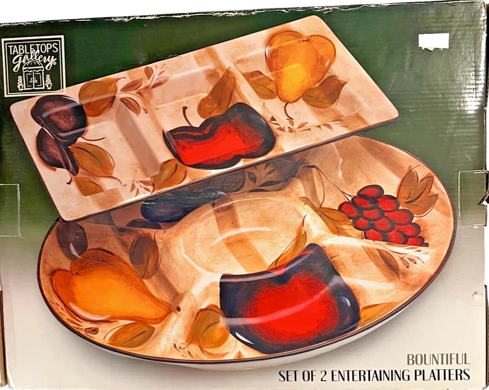 Tabletops Gallery Bountiful Entertaining Platters NEW Set Of 2 Rectangular, Oval - Image 1 of 4