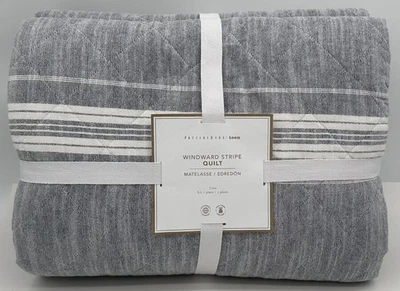 Pottery Barn Teen Windward Stripe Reversible TWIN Quilt ~ Light Chambray Blue - Image 1 of 2