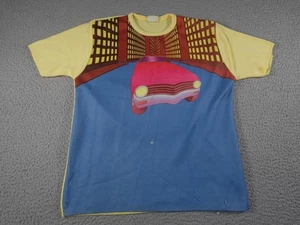Vintage Car City AOP Shirt Boys Large Blue Nylon Knit Retro 70s All Over Print - Picture 1 of 14
