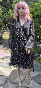 BNWT 129$ DKNY Floaty Black Floral Tea Dress UK12 Wrap Bodice ♧ Sheer Lined ♧NEW - Picture 1 of 20