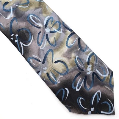 Gravata Jerry J Garcia cinza azul floral coleção trinta e três 1996 gravata de seda - Imagem 1 de 4