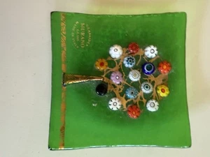 Murano Italy Square Fused Glass Plate Made In Italy Multicolor 5"  With Sticker  - Picture 1 of 2