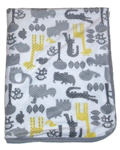Circo Yellow Gray Monkey Giraffe Elephant Rhino Baby Blanket Animals Sherpa - Picture 1 of 2