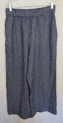 NWOT C&C California Linen Blend Palazzo Pants Sz L Blue/White Check Pockets SOFT - Image 1 of 4