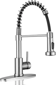 Grifos de fregadero de cocina, grifos con tirador de 15,7" de alto, níquel cepillado - Imagen 1 de 6