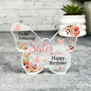 Sister-In-Law Floral Happy Birthday Present Butterfly Plaque Keepsake Gift - Picture 1 of 3