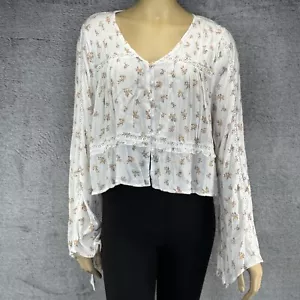 Arizona Jeans Womens Long Sleeve Bell Sleeve Blouse Snowdrift bouquet Size XL - Picture 1 of 6