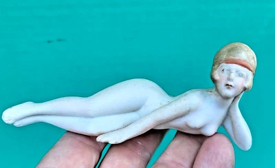 Bathing Beauty Bisque Porcelain Nude Flapper Girl Figurine Japan 1920s Art Deco - Image 1 of 4