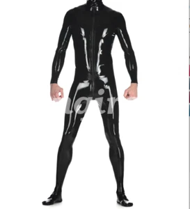 Catsuit da uomo in lattice bello nero aderente lungo con cerniera taglia S-XXL - Foto 1 di 9