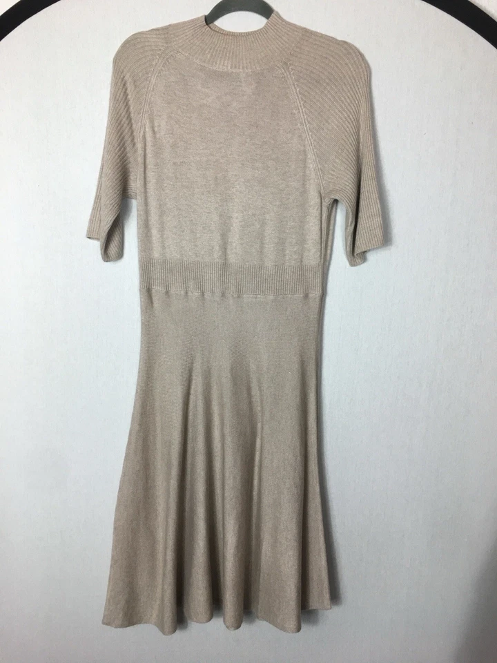 Magaschoni Jumper Sweater Dress Beige Knit Short Sleeve Fit & Flare Large — 第 1/4 张图片