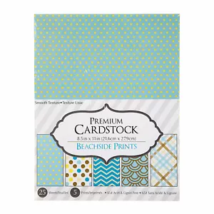 Darice Cardstock 65 Lbs Beach Side Prints 8.5" X 11" 25 Sheets 5 each Pattern - Picture 1 of 2