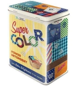 Large Retro Embossed Storage Tin Metal Box SUPER COLOR DETERGENT 1950's Style - Bild 1 von 2
