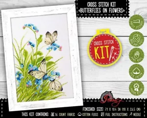 Butterflies on flowers cross stitch kit for adults DIY embroidery gift for women - Picture 1 of 10